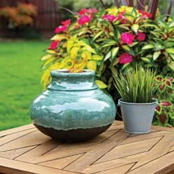 EchoFlame Santa Fe Ceramic Fireplace -Gardeners Edge Sales 18624e live outside