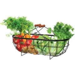 Trug Harvest Basket / Planter With Bistro Print Liner - Matte Black -Gardeners Edge Sales 24283269r 1