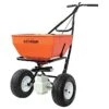 Leonard 70 Lb Spreader With Black Powder-Coated Frame -Gardeners Edge Sales am70p left 3.13.23