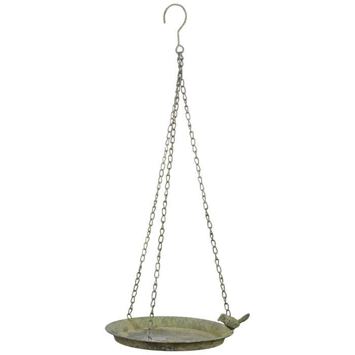 Aged Metal Hanging Bird Bath, Green 3 Aged Metal Hanging Bird Bath, Green