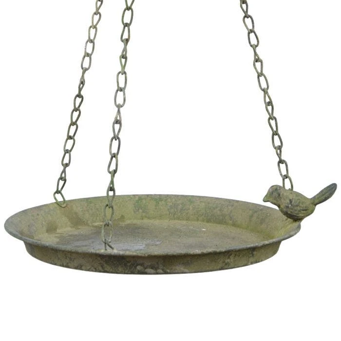 Aged Metal Hanging Bird Bath, Green 4 Aged Metal Hanging Bird Bath, Green - Image 2
