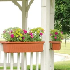32-inch Adjustable Railing Planter Terra Cotta -Gardeners Edge Sales arp32 tc 2
