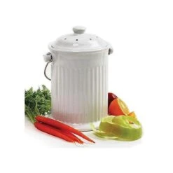 Odor-Free Compost Keeper Ceramic Crock White 1 Gallon -Gardeners Edge Sales cc93 3