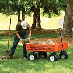 Leonard Orange Utility Wagon, Flat-Free Tires -Gardeners Edge Sales fgw45 1