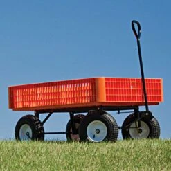 Leonard Orange Utility Wagon, Flat-Free Tires -Gardeners Edge Sales fgw45 4