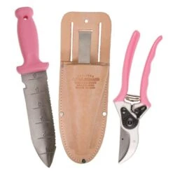 Pink Leonard Deluxe Soil Knife And Traditional Bypass Pruner With Sheath