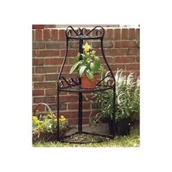Black Forged Steel Corner Plant Stand -Gardeners Edge Sales pscn 3