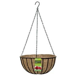 14" Black Traditional Hanging Basket With Coco Liner